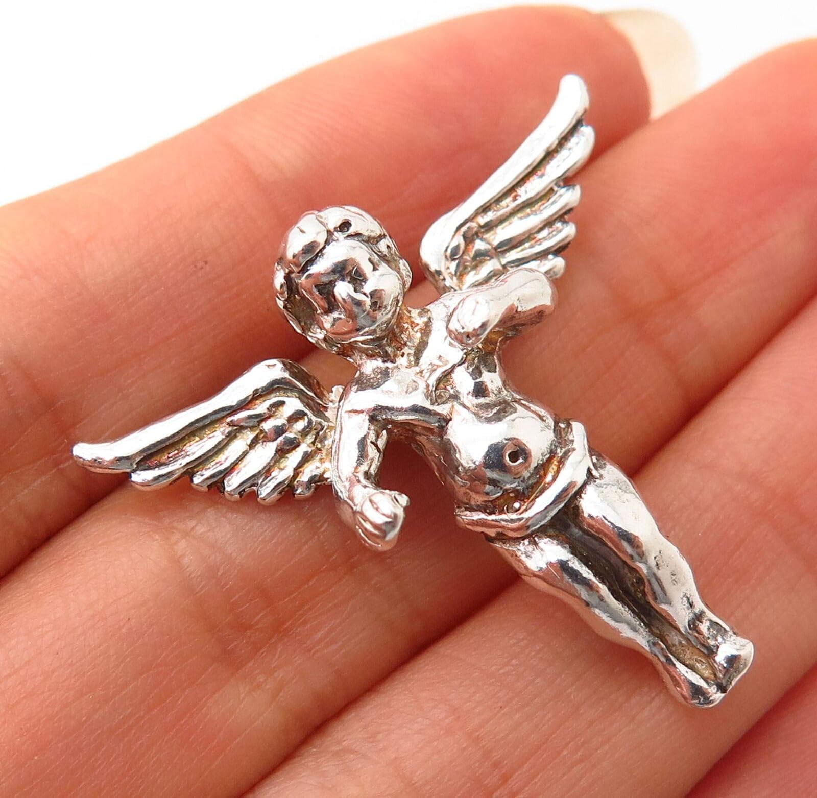 925 Sterling Silver Vintage Cherub Angel Design Slide Pendant KD-2478
