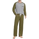NUOKESASI Mens Pajamas Set Lightweight Nightwear Pjs Sleepwear Quick Dry Soft Comfy Long Sleeve Loungewear With Pocket