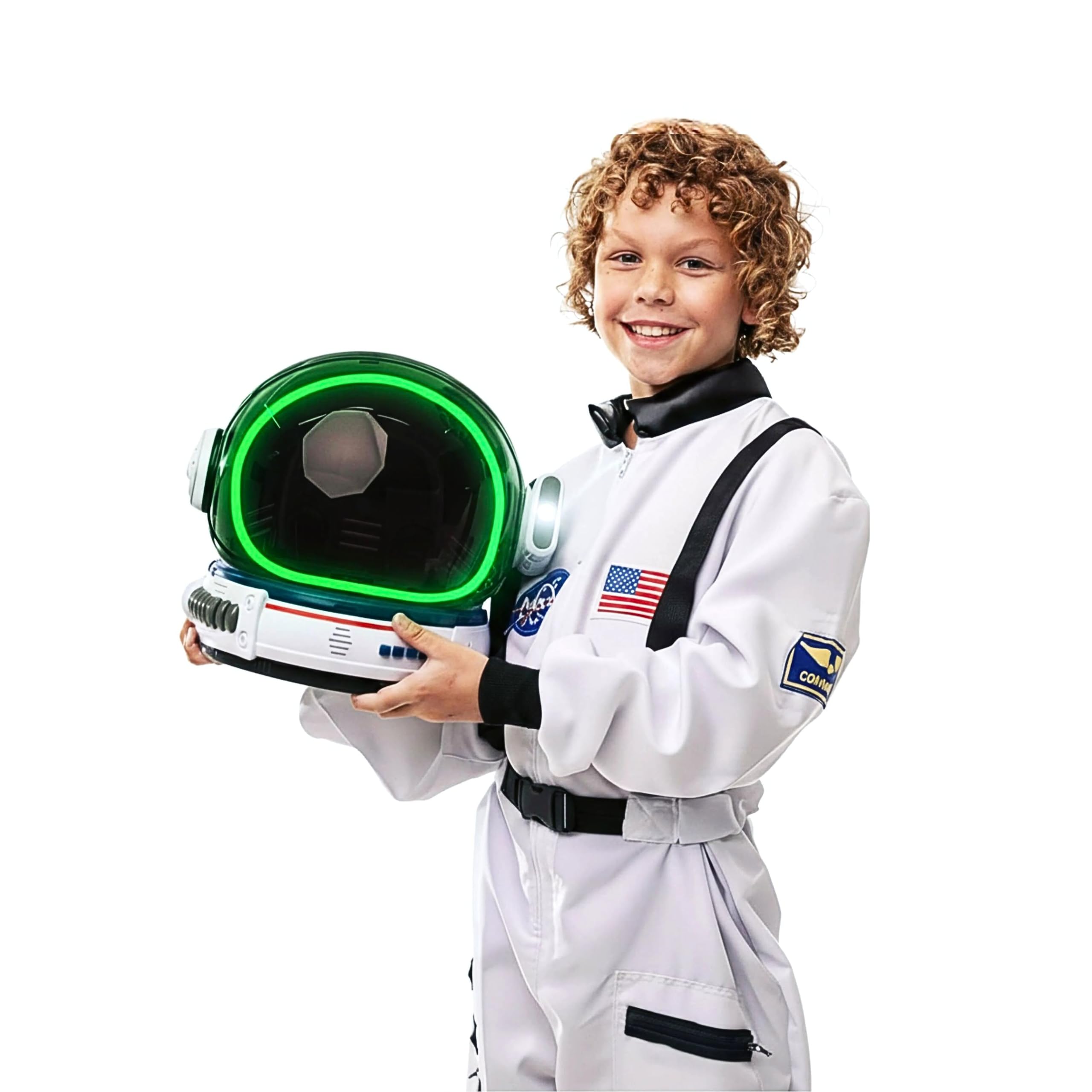 Photo 1 of AEROSQUAD Astronaut Costume for Kids with Helmet, Halloween Costumes for kids Nasa Astronaut Helmet Suit with Movable Visor & Mission Sounds, Toddler Halloween Costume Girl & Boy, Role-Play Dress up-M