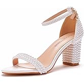 2.95'' Full Pearls Block Heels Sandals Peep Toe Rhinestone Women's Chunky Heel Pump Shoes For Bride Wedding Party Evening Dress Shoes