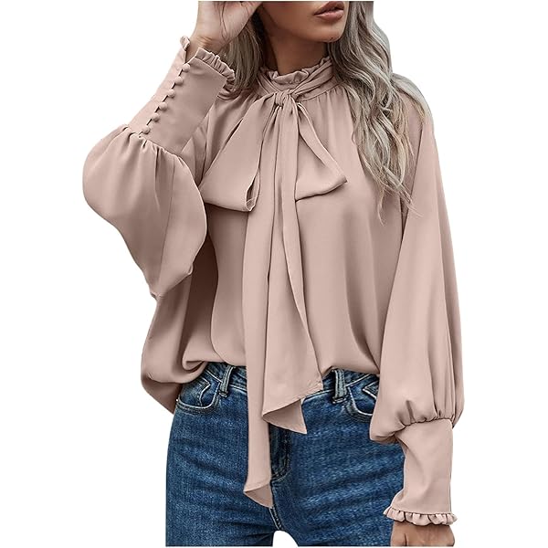 QANSI Womens Bow Tie Neck Chiffon Blouse Top Shirts Keyhole