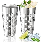 Foraineam Double Layer Vacuum Insulated Stainless Steel Cups 16 oz Drinking Glasses Beer Water Tumblers Unbreakable Metal Hot & Cold Drinking Cups for Home Restaurant Bar Party Camping, Set of 2