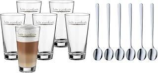 WMF Clever&More Latte Macchiato Gläser Set 12-teilig, Latte Gläser mit Löffel 280 ml, Latte Macchiato Glas mit Aufrdruck, spülmaschinengeeignet