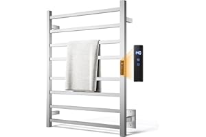AquivaCoast Towel Warmer Rack, Heated Towel Racks for Bathroom, Wall Mounted Towel Warmer, Stainless Steel 8-Bars Drying Rack with Intelligent Touch Screen Timer, Brushed Nickel
