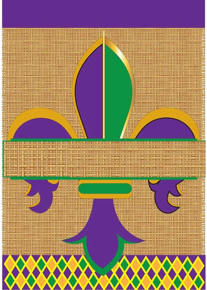 Mardi Gras Blank Fleur de Lis 18 x 13 Rectangular Burlap Double Applique Small Garden Flag