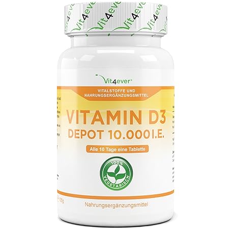 Vitamin D3 10.000 I.E. Depot 365 Tabletten - Hochdosiert - 10 Tagesdosis - 1000 I.E. pro Tag - Vitamin D - Alle 10 Tage eine 