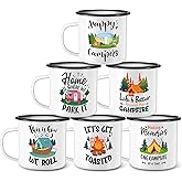 Baderke 6 Pcs Enamel Camping Mugs Camping Coffee Mug 12oz Happy Campers Campfire Tea Cups with Handle Vintage White Travel Mugs Set for Winter Drinking Outdoor Travel Holiday Gift
