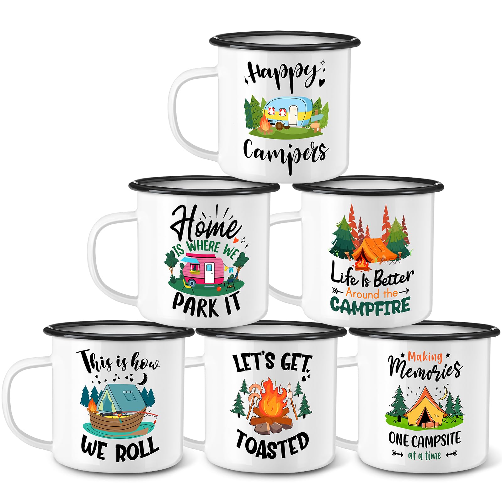Photo 1 of Baderke 6 Pcs 6 Pcs Enamel Camping Coffee Mug 12 oz Coffee Mugs with Handle Vintage Portable Camp Drinking Cups Bulk Campers Campfire Tea Cups for Outdoor Travel Camping Holiday Gift(White)