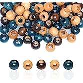 60 Pieces 20mm Wood Beads Large Hole Macrame Wooden Beads Variety Pack for Craft, Brown/Blue Painted for Garlands/Plant Hanger Decor, 9mm Hole