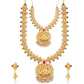 Efulgenz Indian Jewelry Sets for Women Bridal Traditional Ethnic Wedding Temple Jewellery Long Indian Necklaces Choker Collar Necklace Dangle Earrings Bollywood Jewelry
