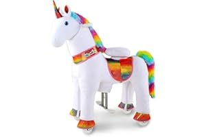 WondeRides Ride on Unicorn Horse Toys Pony Rider Rocking Horse with Wheels, 30.1 inch Height Plush Walking Animal Mechanical Riding Pony No Battery (Rainbow, Size 4 for Age 4-9)