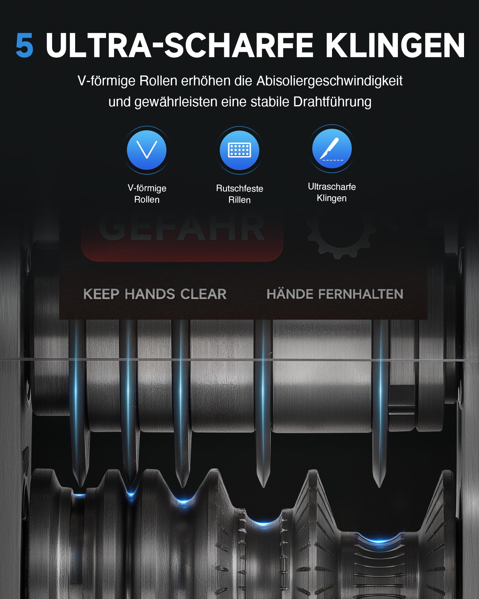 CREWORKS Elektrische Kabelabisoliermaschine 180W für 1,5-30 mm Kupferdrähte, Automatische Kabel Abisoliermaschine Abisolierzange für 0,06-1,2 Zoll Kupferdraht-Recycling, 5-Kanal-Kabelschälmaschine 5