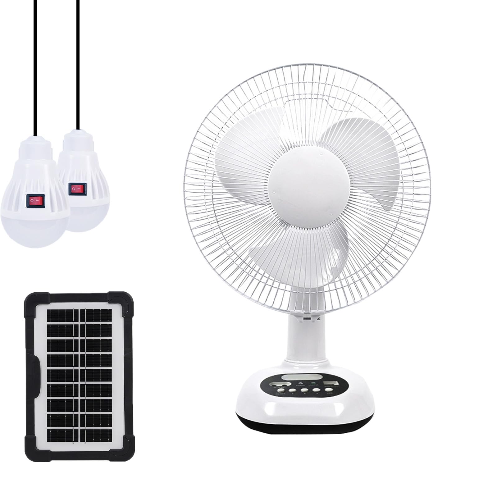 Photo 1 of 14400mAh Rechargeable Solar Powered Fan, AC DC Portable Camping PowerBank Fan ,12 Inch Oscillating Tabletop Fan with Led Night Light for Home Office Outdoor Camping Tent Traving
