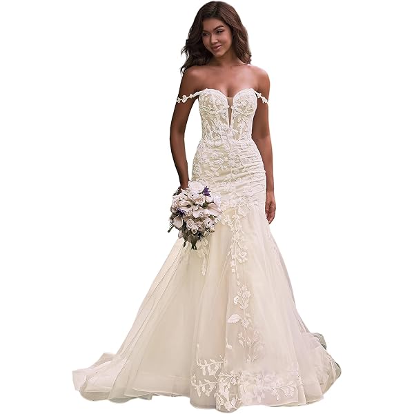 Holygift Women's Classic Beach Mermaid Wedding Dresses for Bride Lace  Appliques Backless Bridal Gowns Ivory US2 at Amazon Women's Clothing store