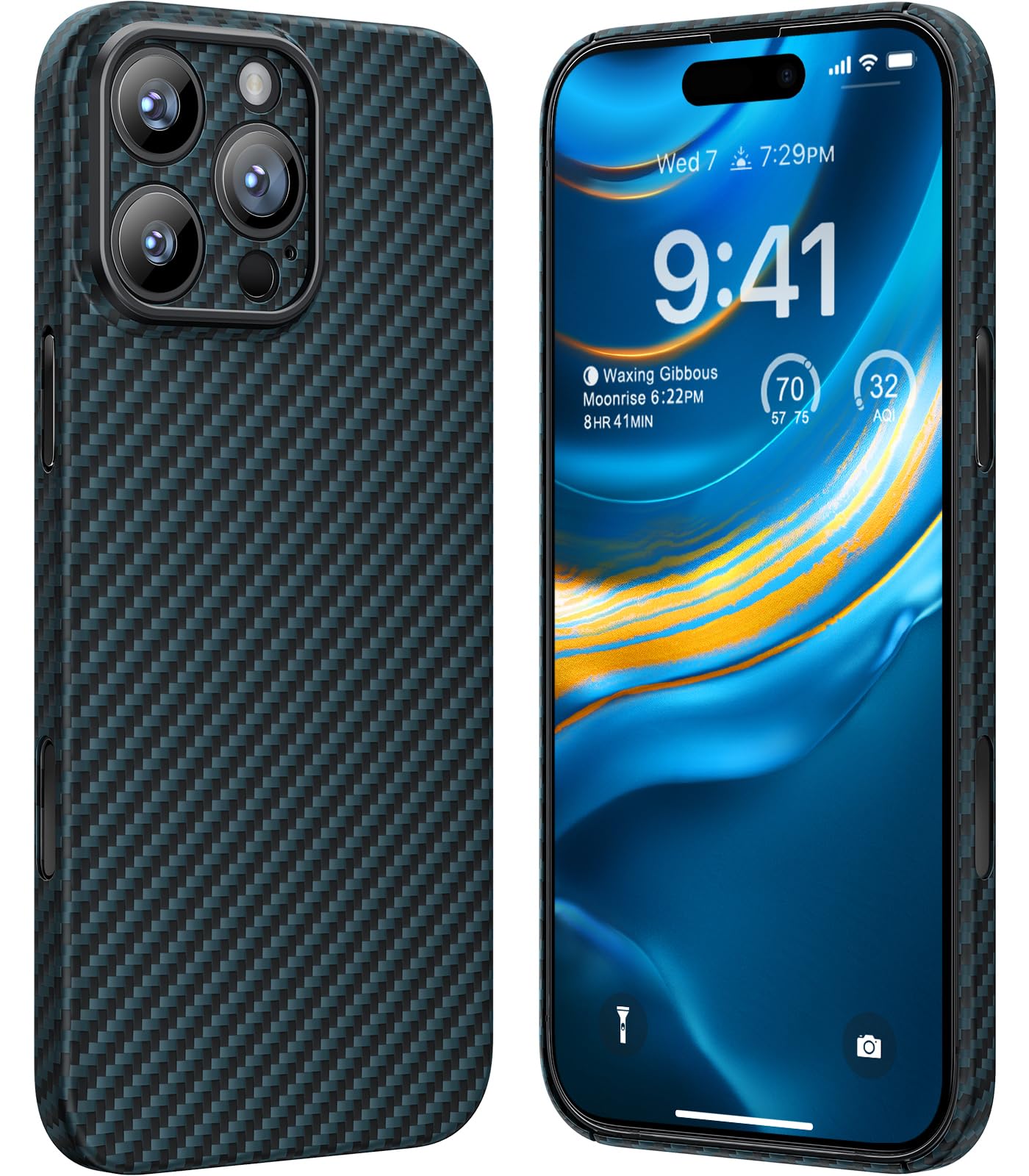 memumi Ultra-thin Aramid Fiber Case for iPhone 16 Pro, [Support Wireless Charging] Sturdy Durable Aramid Fiber Thin Case, With 3D Grip Touch, Military Grade Drop Protection Blue