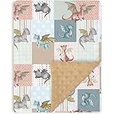 Tewrnvioc Brown Baby Blankets for Girls Boys 30" x 40", Soft Double Layer Minky Blanket Dotted Fleece Back, Nursery Bed Receiving Quilt Newborn Infant Toddler Shower Gift Whimsical Dragon Patchwork