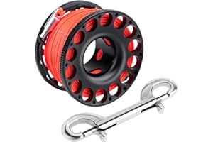 Pecihiko Scuba Diving Reel, Aluminum Alloy Wreck Cave Finger Spool with 30m/100ft High Visibility Flat Line and Double-Ended Bolt Snap Clip Fits for Outdoor Diving Activities