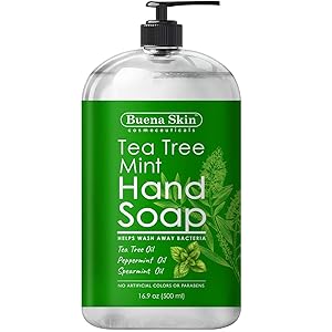 Tea Tree Mint Hand Soap - Antibacterial Liquid Hand Soap with Spearmint, Jojoba and Olive Oil - Multipurpose Liquid Soap in Pump Dispenser - Natural Bathroom Soap for Soft Skin - 16ozA