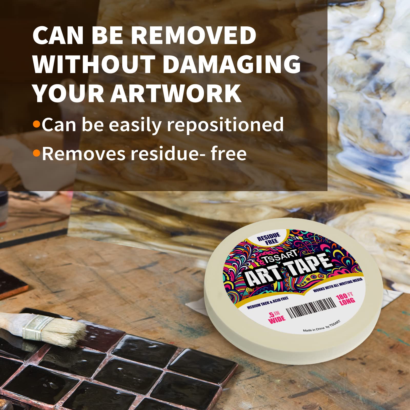 White Art Tape Medium Tack - Masking Artists Tape for Drafting Art Watercolor Painting Canvas Framing - Acid Free 1/2Inch/ 0.5inch Wide 180FT Long