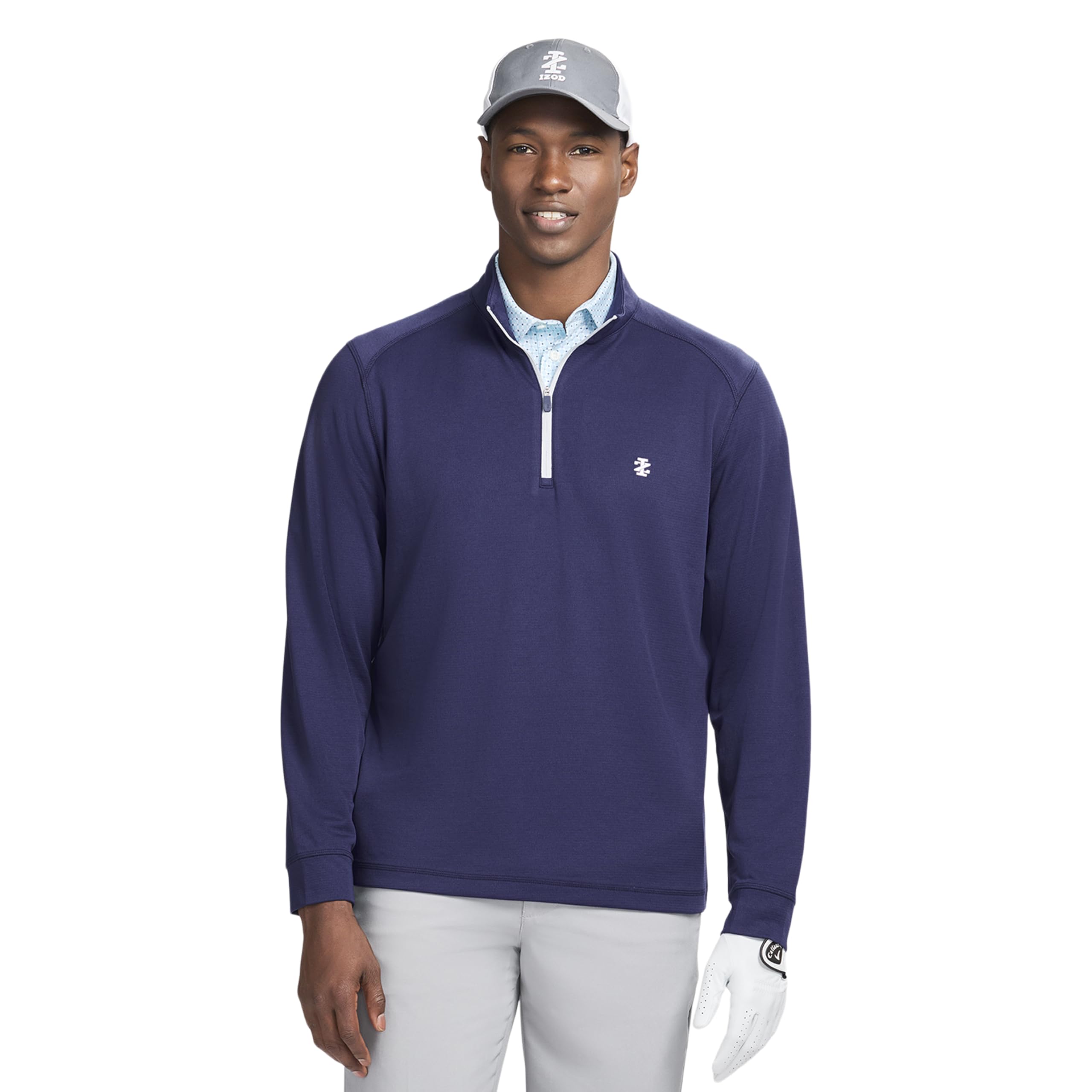 IZOD Men’s Swingflex Golf Pro Mesh Quarter Zip Long Sleeve Shirt, Medieval Blue, X-Large