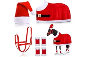 Costumes for Horses to Wear Red Horse Costume with Santa Hat, Leg Wraps, Saddle and Halter for Winter Holiday Party Parades
