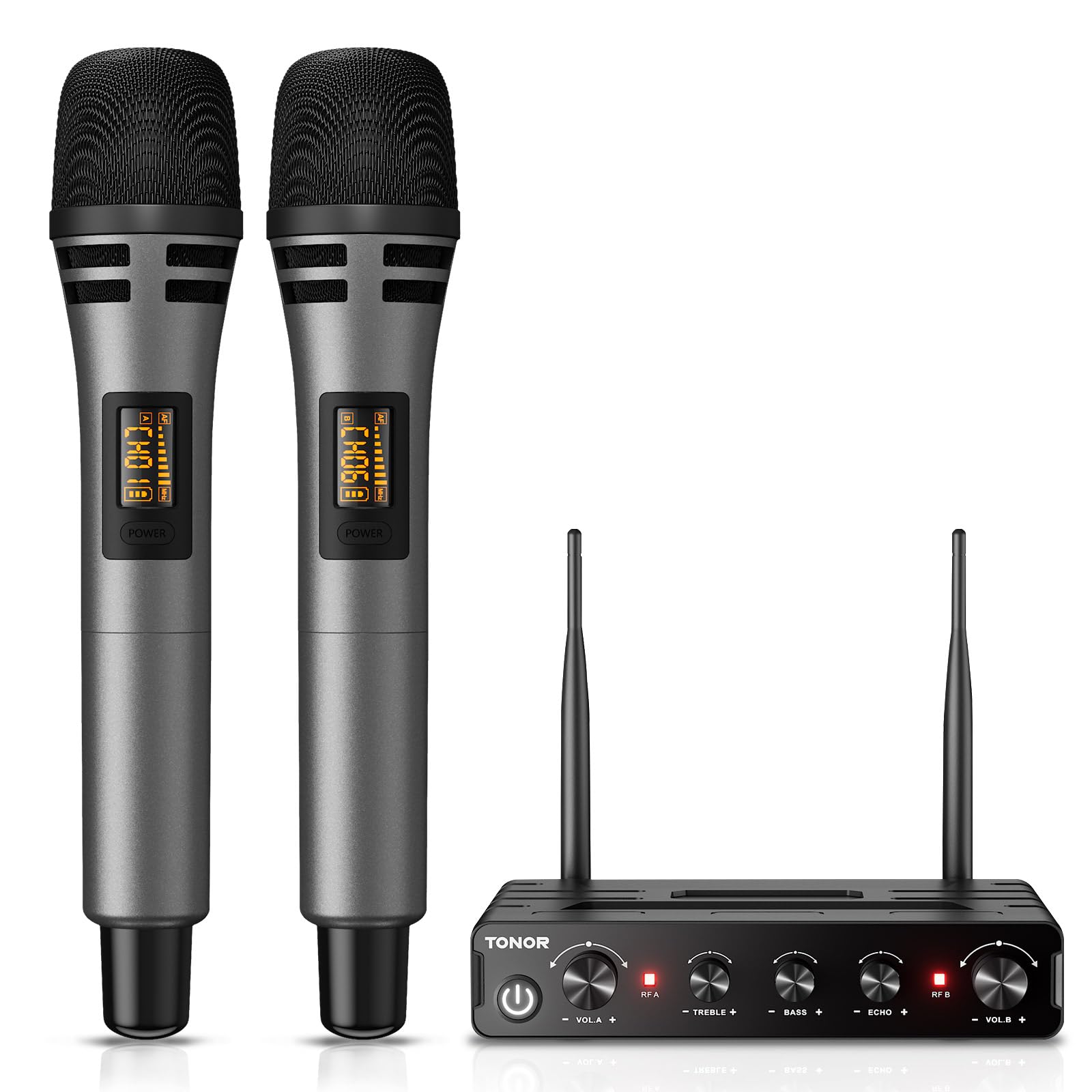 TONOR TW350 Wireless Microphones for Singing,UHF Handheld Dynamic Karaoke Mics& Receiver for Devices with XLR&6.35mm Audio Interfaz, 60 m for Karaoke, Wedding, DJ, Party, Church, TW350 Grey