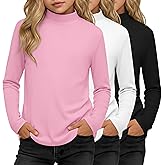 LessonZoo 3 Pack Girls' Mock Turtleneck Long Sleeve T-Shirt Kids Warm Soft Tops Slim Fit Basic Layer Fall Winter Tees