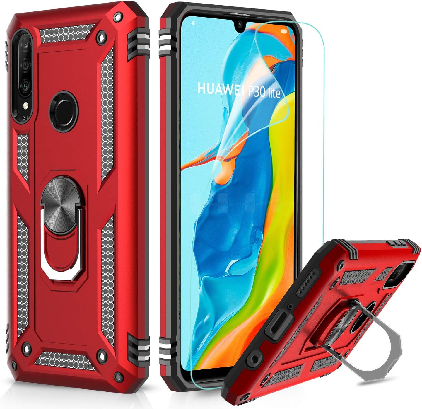 LeYi Funda Huawei P30 Lite Case con HD Protector de Pantalla, 360 Ring