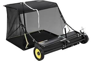 JoanKaren 44'' Tow-Behind Lawn Sweeper, Pull-Behind Leaf Collector with Height Adjustment & Easy-Dump Hopper for Lawn and Yar