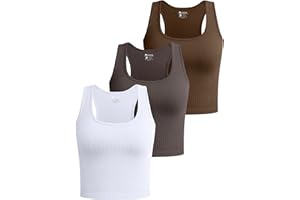 OQQ Women's 3 Piece Crop Tank Tops Ribbed Seamless Workout Sleeveless Shirts Racerback Crop Tops