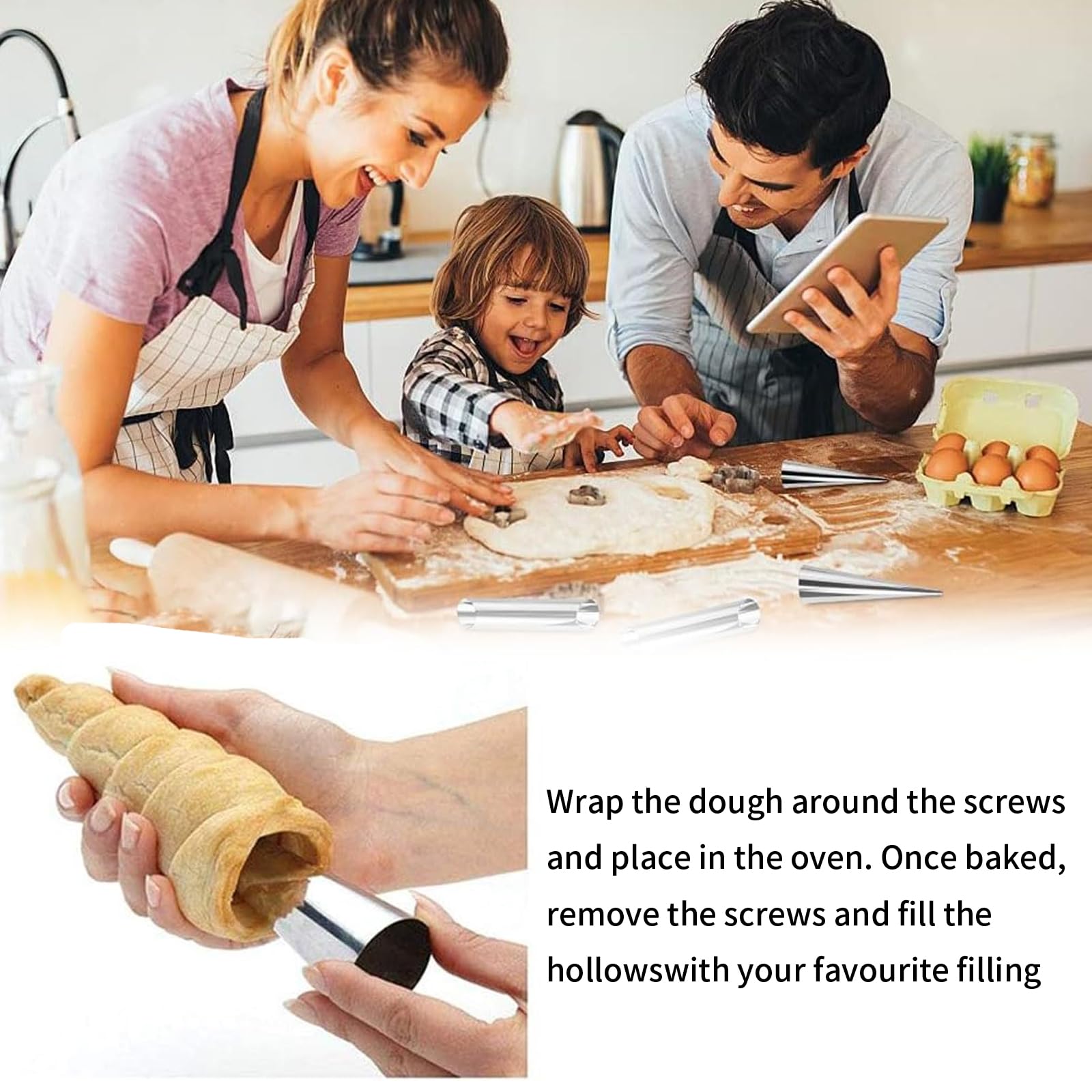 20Pcs Large Conical Cream Horn Molds, Non-stick Cream Horn Molds Stainless Steel, 5 inch Large Size Cannoli Tubes Kit Pack of Baking Cones Pastry Roll Horn Croissant Mold With brush