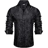 Hi-Tie Men's Wrinkle Free Inner Contrast Jacquard Long Sleeve Button Down Shirt