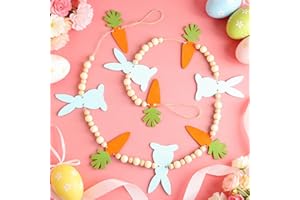 U-Vathing Easter Bunny Carrot Garland, Wooden Beads Banner, Rustic Farmhouse Spring Decoration for Home Shelf Fireplace Wall 