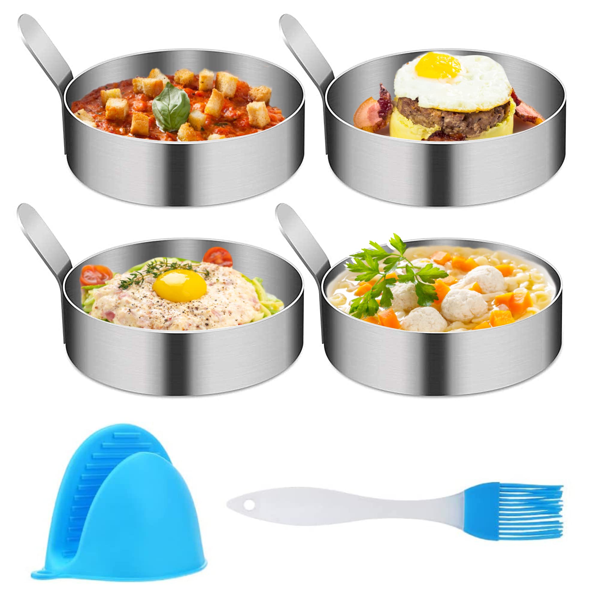 Stainless Steel Egg Mold - 4-Pack Non-Stick 3.5-Inch Egg Rings for Frying, Griddles, Pancakes, Sandwiches, Beefsteak - Kitchen Gadgets for Breakfast