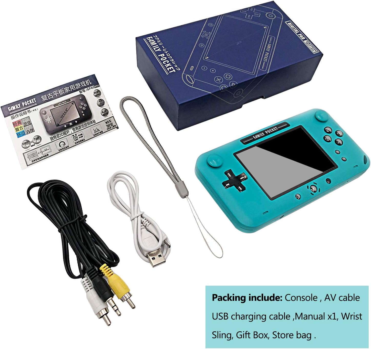EASEGMER Handheld Game Console, Portable Game Player Built-in 208 Classic Games 4 Inch Retro Gaming System, Support TV/AV 12 Bit Rechargeable Video Game Console, Best Gift for Kids and Adults (Blue): Toys & Games