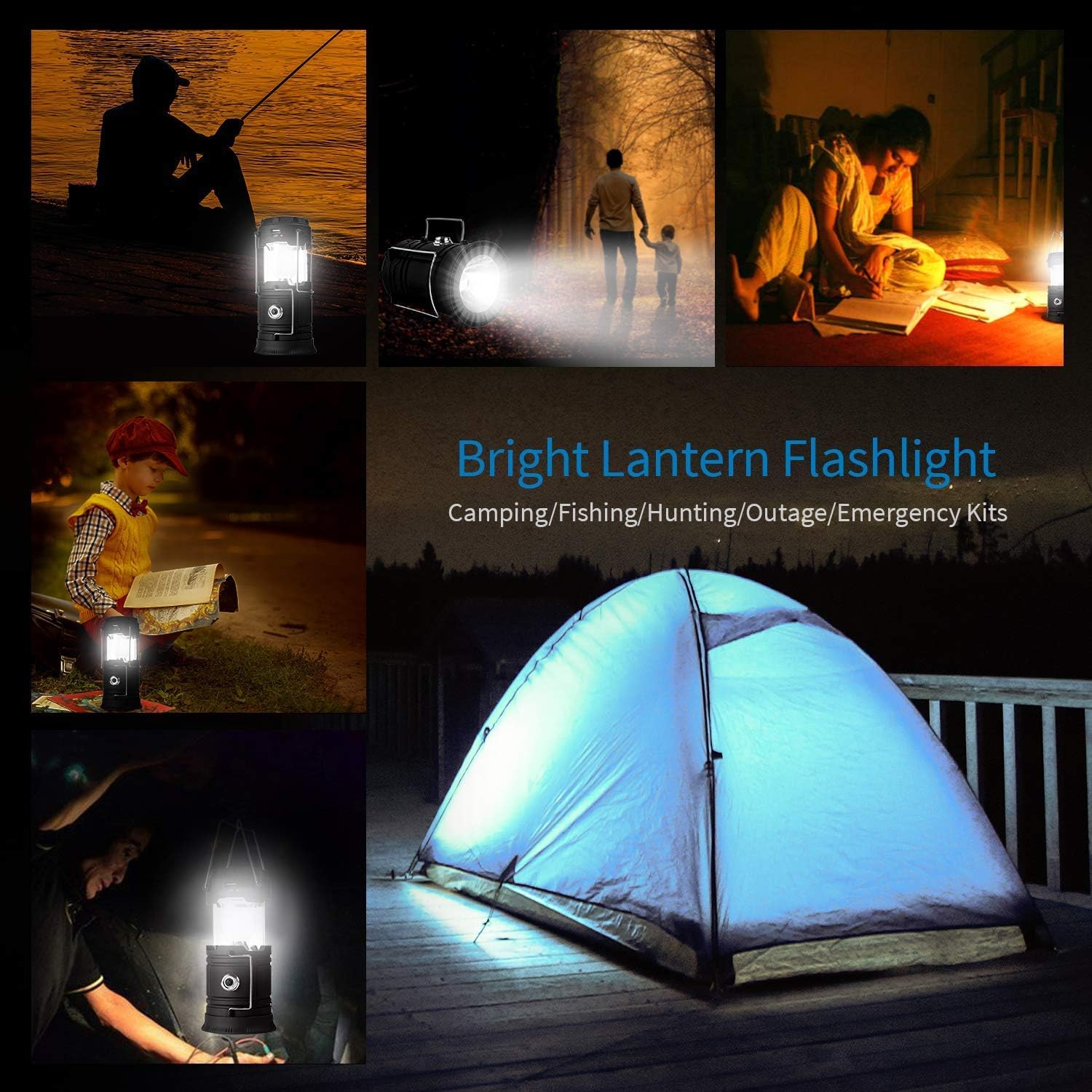 Lyricall Solar Camping Lantern Rechargeable USB, COB LED Lantern Flashlight 2 Power Supply Modes Survival Kit for Emergency, Hurricane, Power Outage(2 pack) - - 