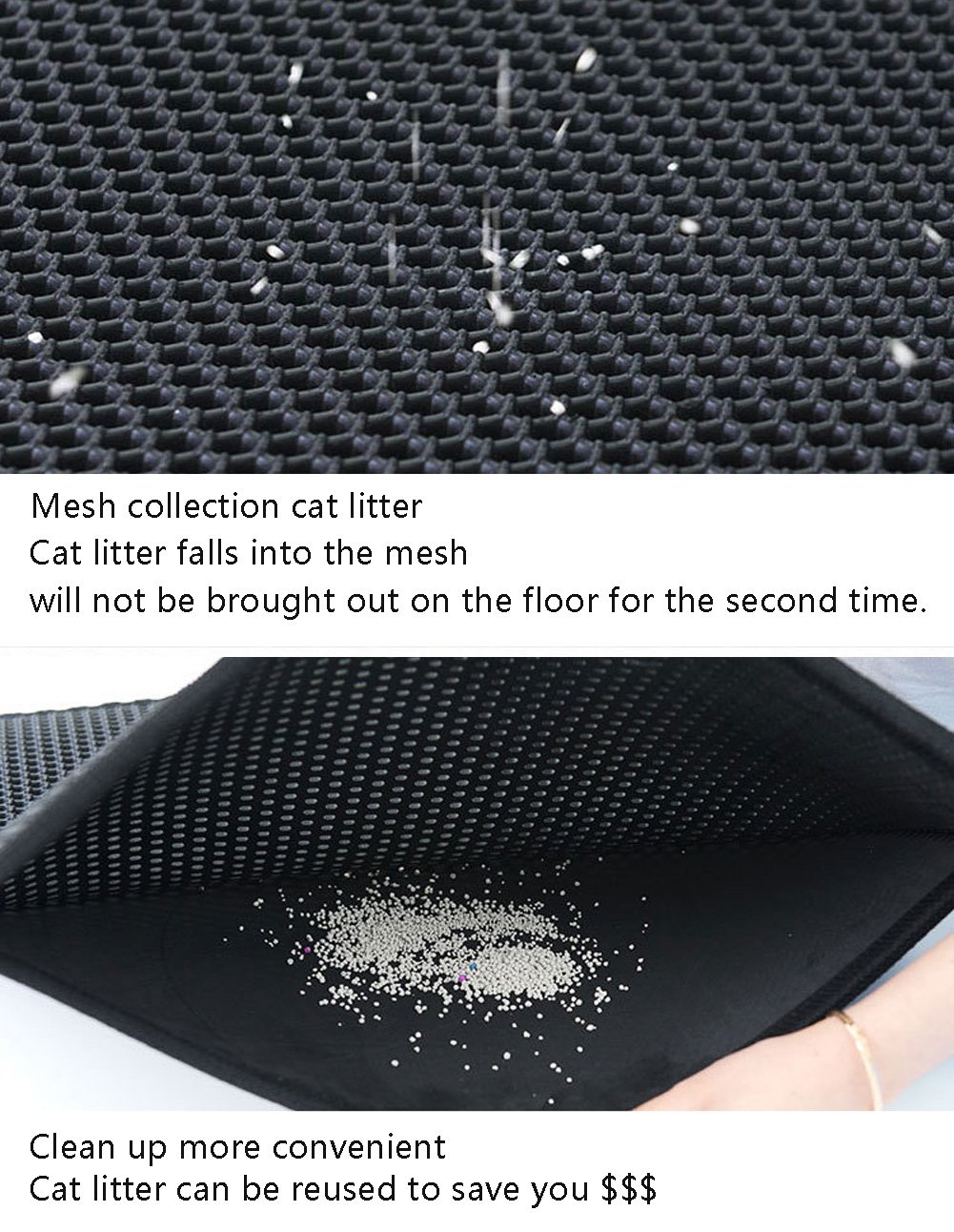 Cat Litter Mat XL Double Layer Honeycomb Cat and Dog Litter Trapper With Waterproof Base Layer ECO-friendly Light Weight EVA Foam Rubber- For Cat Litter Box (26x25in)