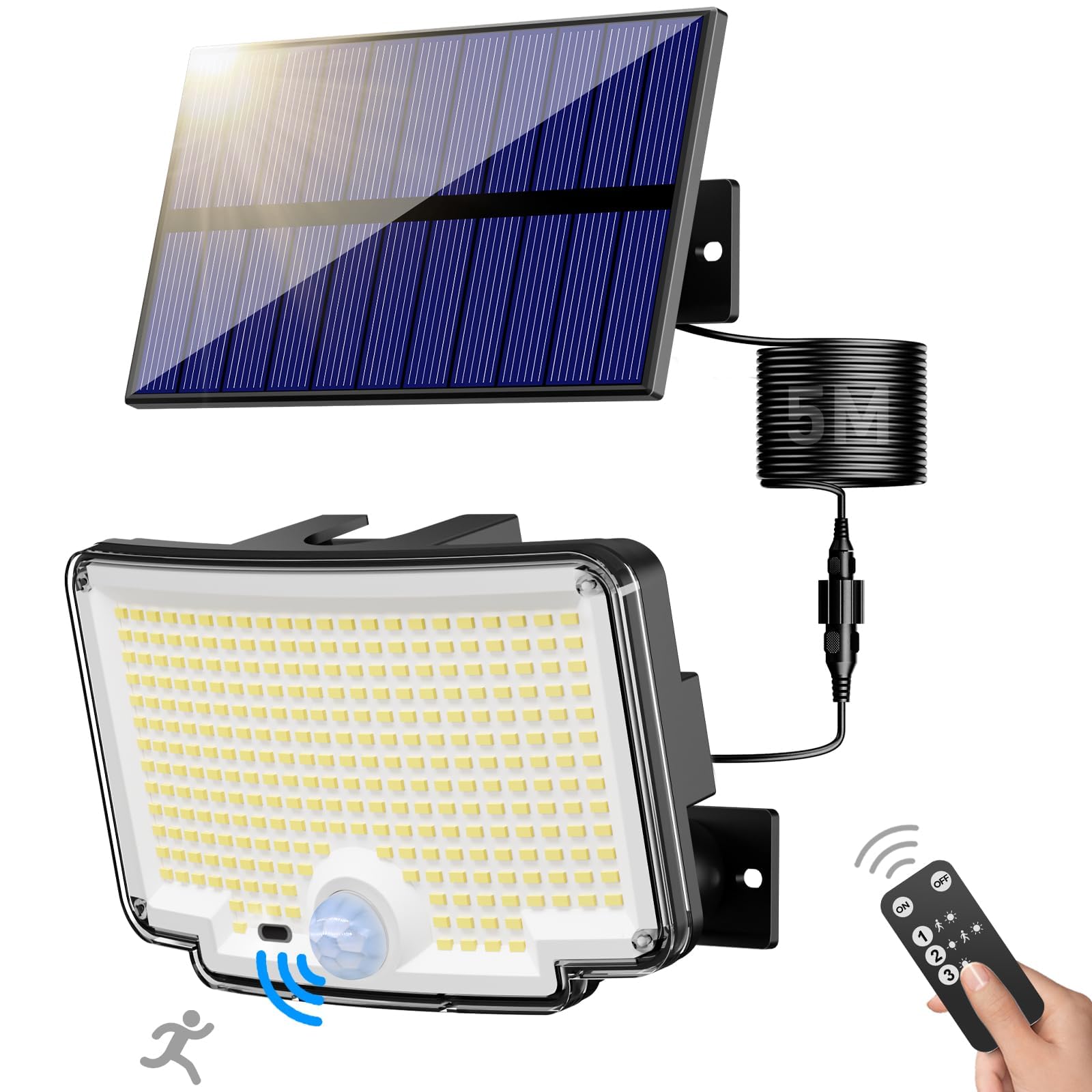 nipify Solar Lights Outdoor,[310LED/3 Mode & Remote] Solar Security Lights Outdoor Motion Sensor, IP65 Waterproof Solar Powered Pir Wall Lights with Split Solar Panel for Garden, Yard — image 1