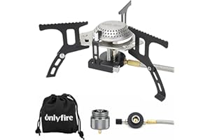 ONLYFIRE OUTDOOR LIVING ONLYFIRE Portable Camping Gas Stove, Backpacking Camp Stove with Piezo Ignition, 1LB Propane Adapter, Mini Camp Stove with Carry Bag for Outdoor Cooking, Picnic, Camping and Hiking, GS333