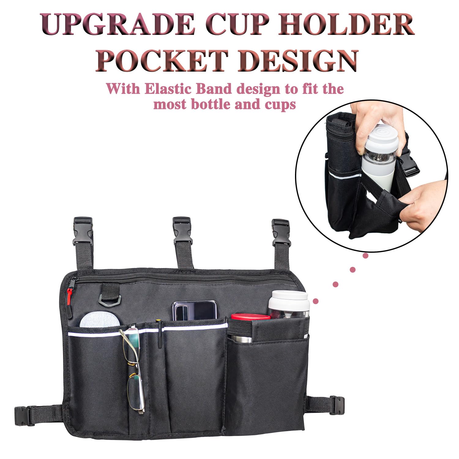 Large Walker Bag with Water Cup Holder,Walker Basket,Walker Accessories,Walker Bags For Folding Walker,Walker Bags For Seniors,Bag For Walker,Foldable Walker Storage Bag,Side Walker Bag