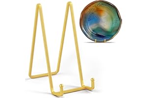 IPAME 8 Inch Large Plate Stands for Display - Metal Plate Holder Display Stand, Picture Stand for Book, Platter, Plaque, Photo Frame, Small Easel Tabletop Art Display (Gold 2 Pack)