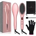 Ionic Straightening Brush, GLAMFIELDS Hair Straightener Brush with Anti-Scald, Anti Frizz, 30s Fast Ceramic Heating, Auto Tem