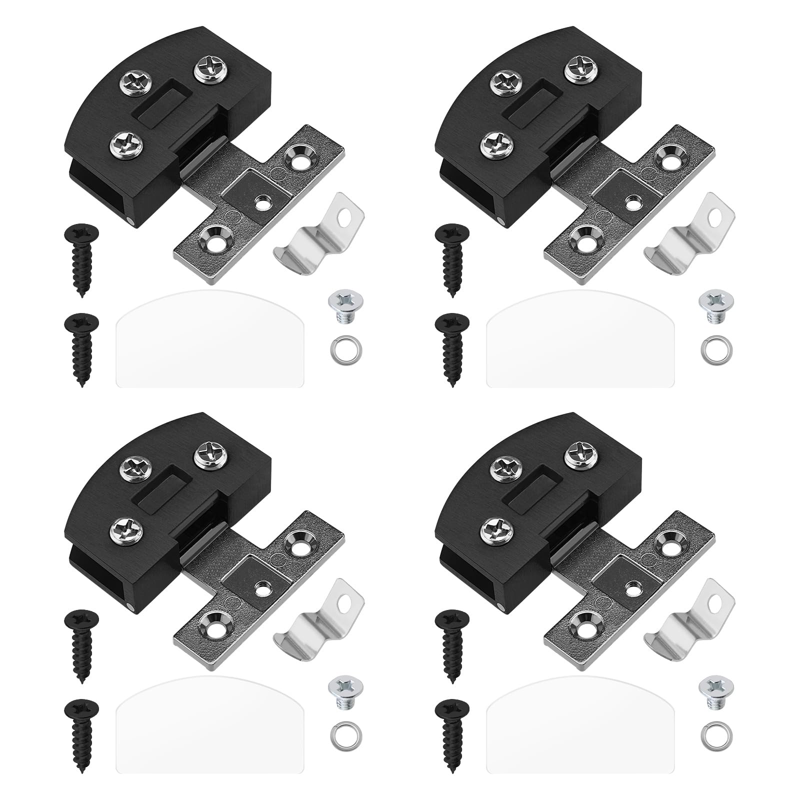 ECSiNG 4 Glass Hinges Zinc Alloy for Glass Doors & Cabinets Black