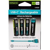 paleblue AA Rechargeable Lithium Batteries, 4-Pack, USB-C, True 1.5V | Eco-Friendly, High-Performance, 3,300mWh