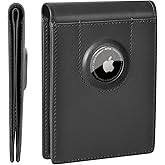 ALLIVE AirTag Wallet for Men - Genuine Leather Slim Mens Wallet with Built-in AirTag Holder, RFID Blocking Bifold with 8 Card Slots, Minimalist Front Pocket Design, Gift Box (Classic Black)