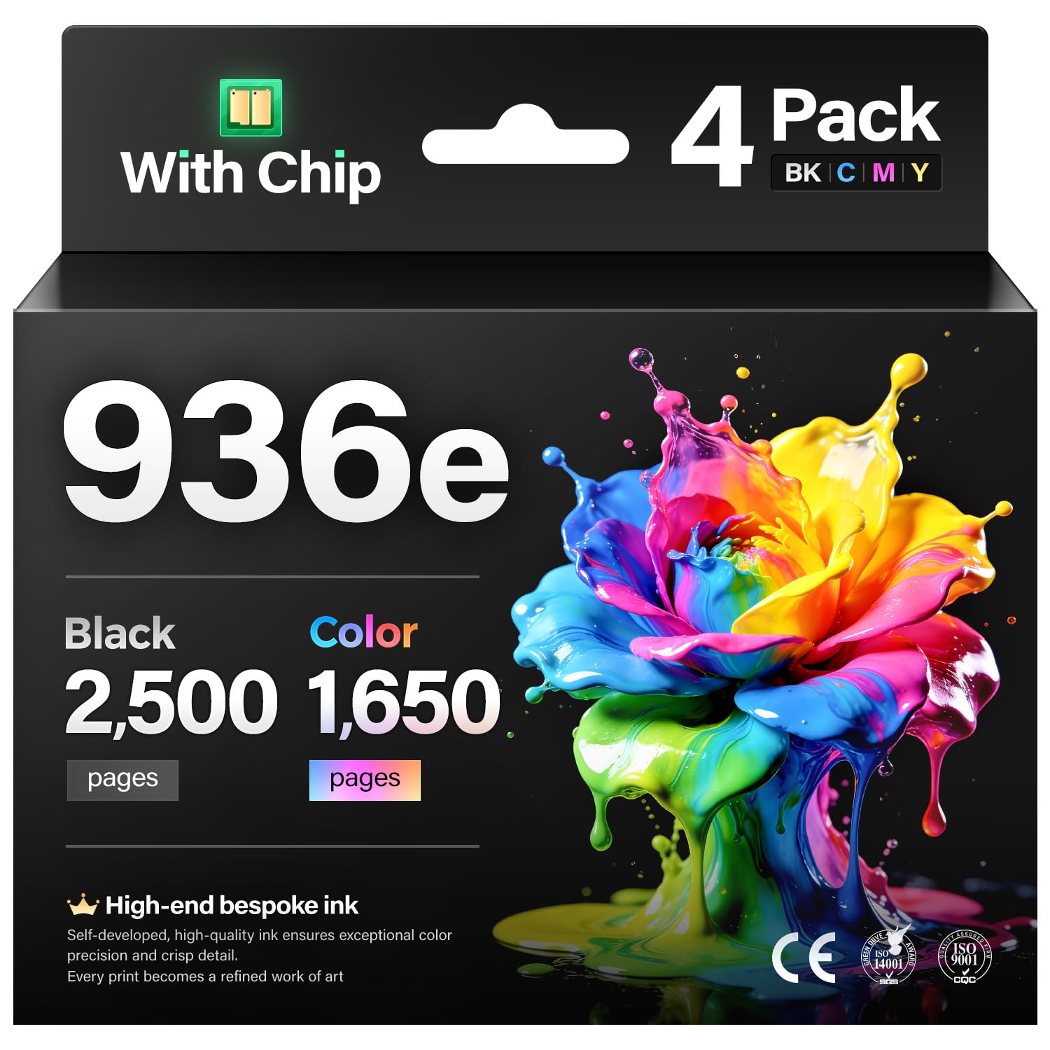 Photo 1 of ***OPEN BOX-SELLING AS IS *** 936e 936XL High Yield Ink Cartridges with Chip Combo 4-Pack Replacement for HP 936 936e Ink Works with HP OfficeJet Pro 9125e 9135e 9110b 9128e 9130b 9122e 9120e Wide Format 9730e Printers Black Color