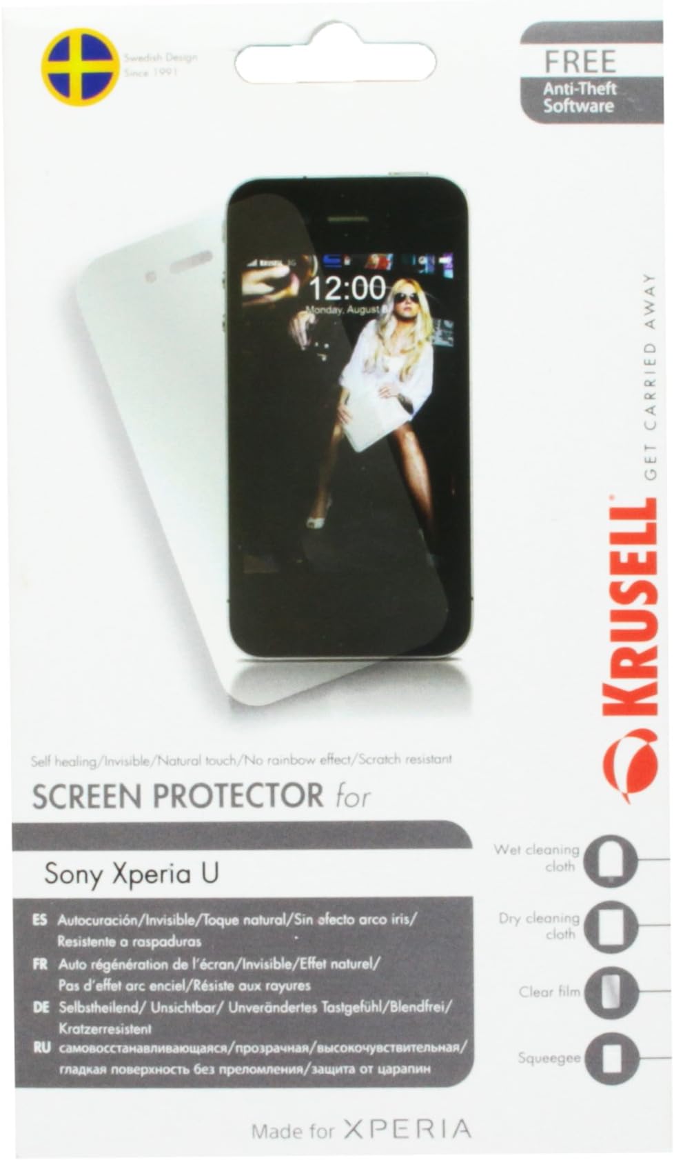 Krusell 20125 Invisible Protective Self-Healing Screen Protector for Sony Xperia U - 1 Pack - Retail Packaging - Clear