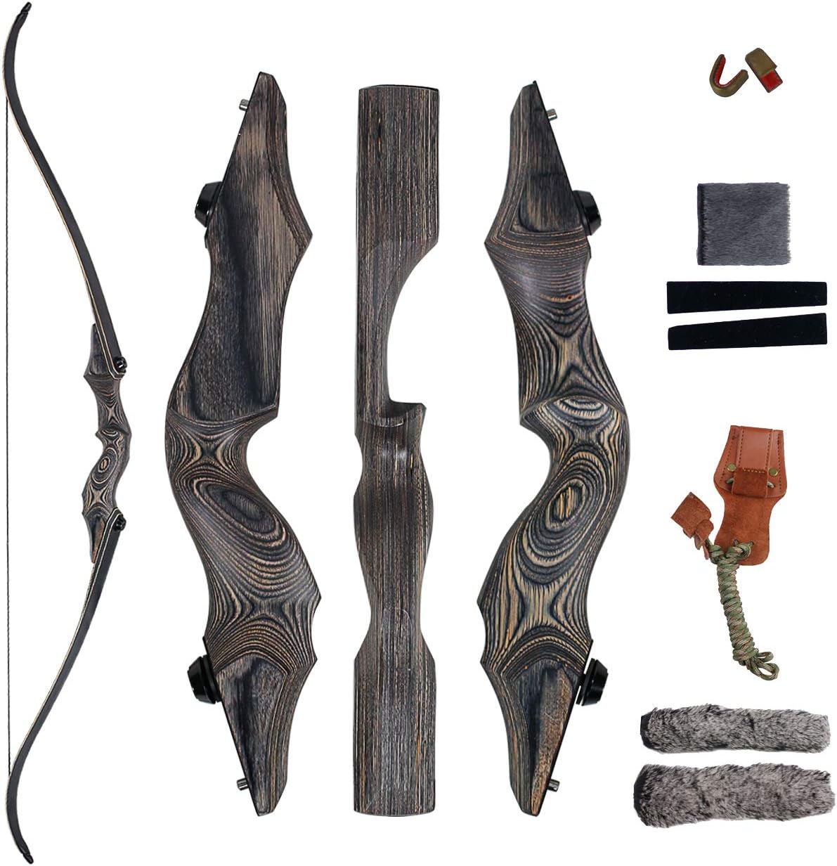 SinoArt 58" Takedown Recurve Bow Bamboo Limbs Archery Right and Left Handed Riser Bow for Hunting Target Shooting 30-60Lbs