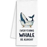 Dimurela Funny Whale Bathroom Kitchen Towels, Cute Hand Towels Decor for Bathroom, Everything Will Be Alright Dish Towel, Nursery Tea Bar Waffle Towel for College Dorm Kids 16x24in