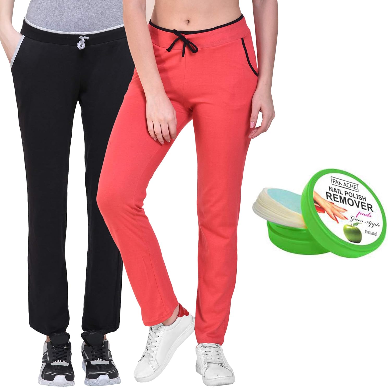 black and pink track pants